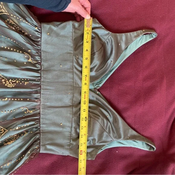 Adrianna Papell Boutique Elegant Teal and Gold Dress - Picture 10 of 14